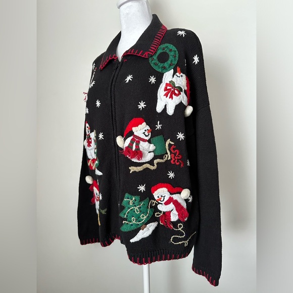 TIARA Vintage Festive Christmas Holiday Knit Cardigan Sweater Women’s Size XL - Picture 2 of 10
